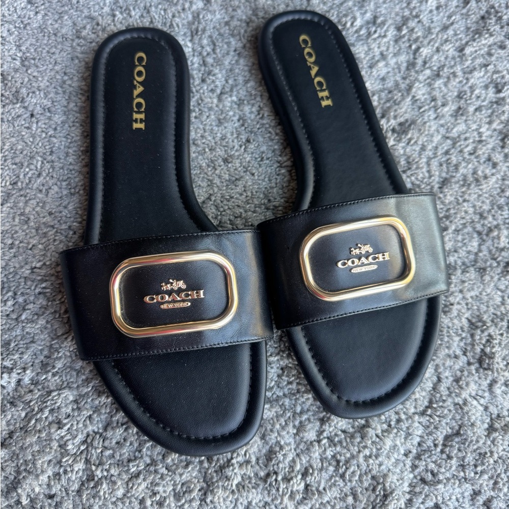 Coach Black Slides with Gold Detail